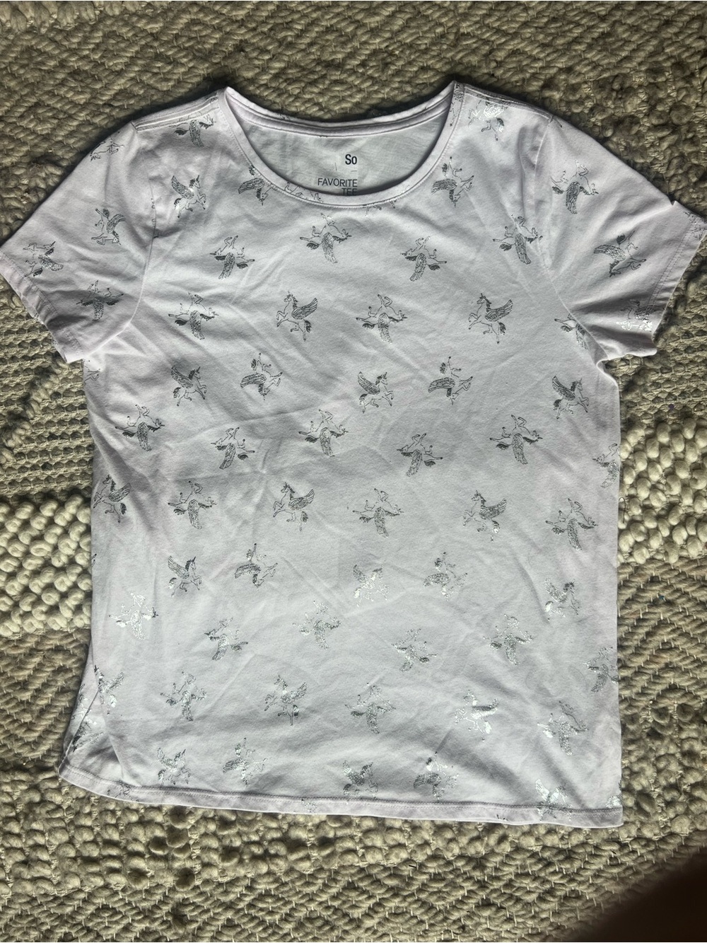 SO Lilac Short Sleeve Favorite Tee with Silver Metallic Unicorn Pegasus Print